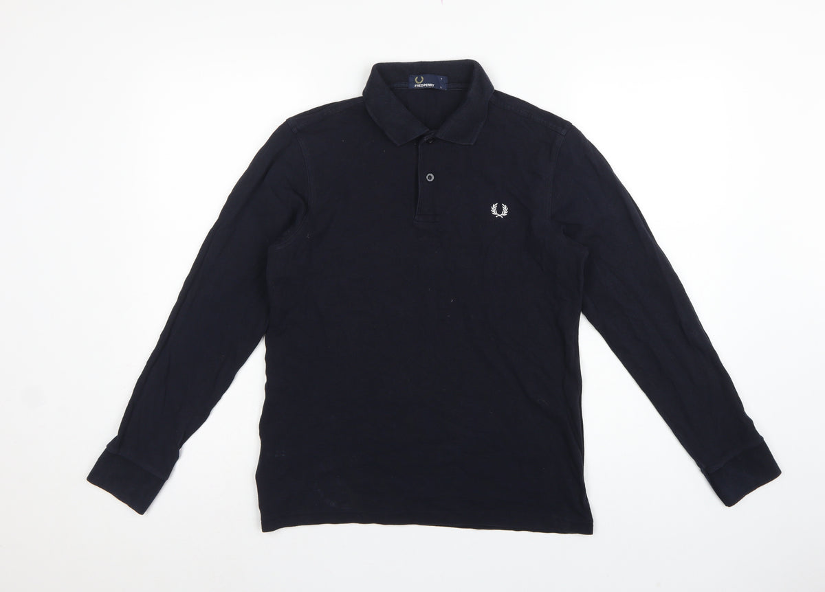 Fred Perry Teens Black L Long Sleeve Cotton Logo Polo Shirt