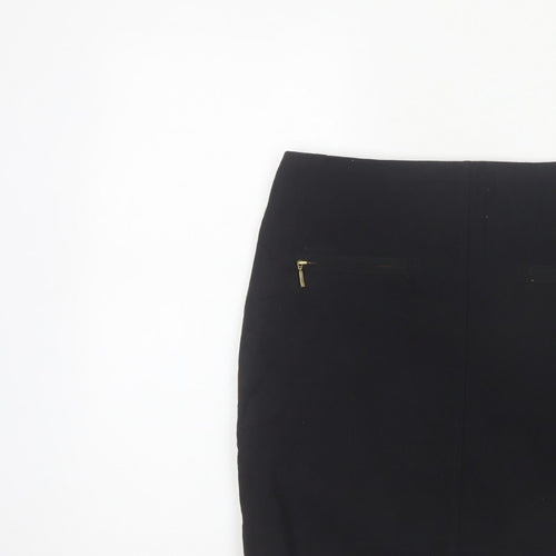 M&S Limited Collection Women Black UK 12 Pencil Knee Skirt Gold Zip