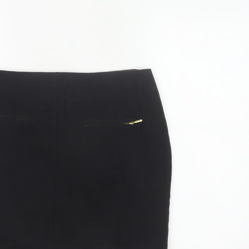 M&S Limited Collection Women Black UK 12 Pencil Knee Skirt Gold Zip