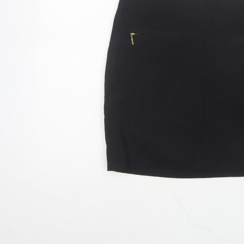M&S Limited Collection Women Black UK 12 Pencil Knee Skirt Gold Zip