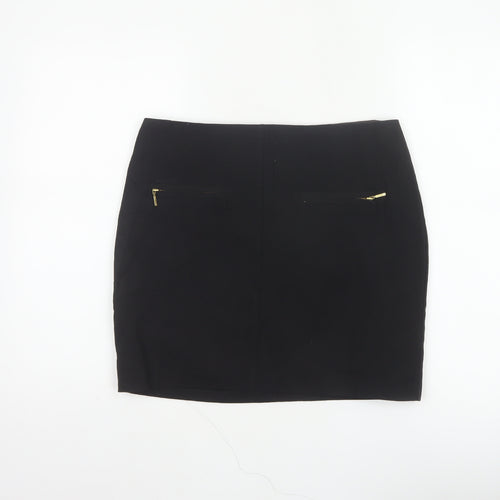 M&S Limited Collection Women Black UK 12 Pencil Knee Skirt Gold Zip