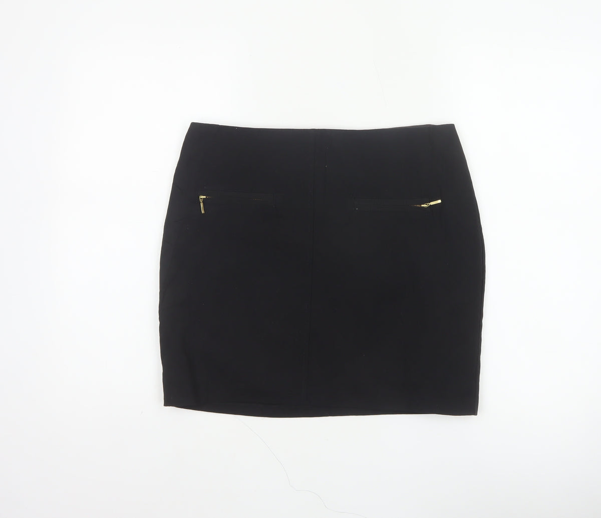 M&S Limited Collection Women Black UK 12 Pencil Knee Skirt Gold Zip