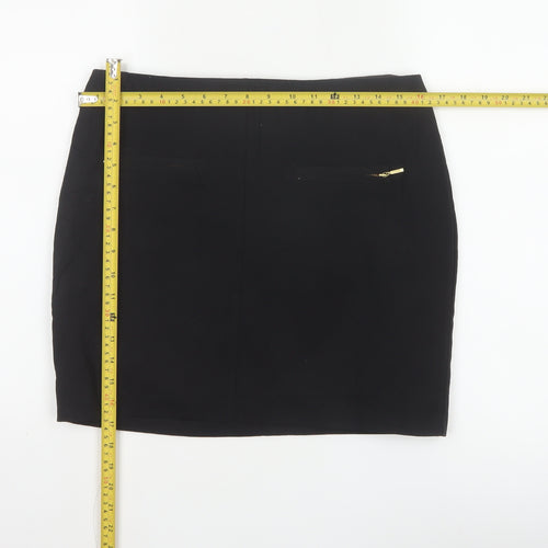 M&S Limited Collection Women Black UK 12 Pencil Knee Skirt Gold Zip