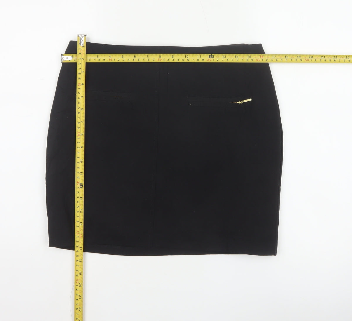 M&S Limited Collection Women Black UK 12 Pencil Knee Skirt Gold Zip