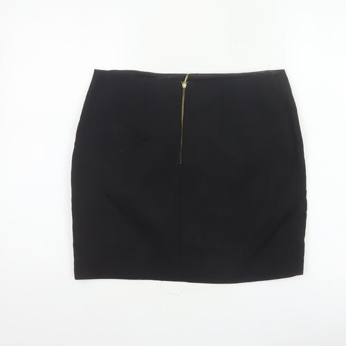 M&S Limited Collection Women Black UK 12 Pencil Knee Skirt Gold Zip
