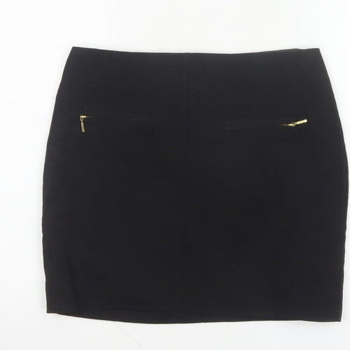 M&S Limited Collection Women Black UK 12 Pencil Knee Skirt Gold Zip