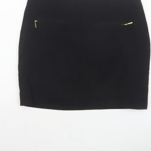 M&S Limited Collection Women Black UK 12 Pencil Knee Skirt Gold Zip