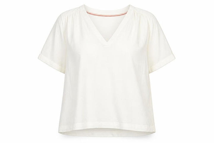 White Stuff Women Ivory UK 14 Embroidered Linen V-Neck Blouse