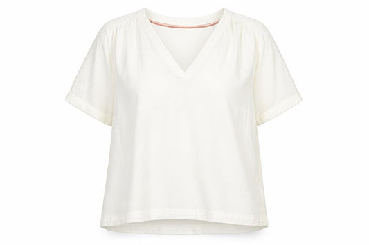 White Stuff Women Ivory UK 14 Embroidered Linen V-Neck Blouse