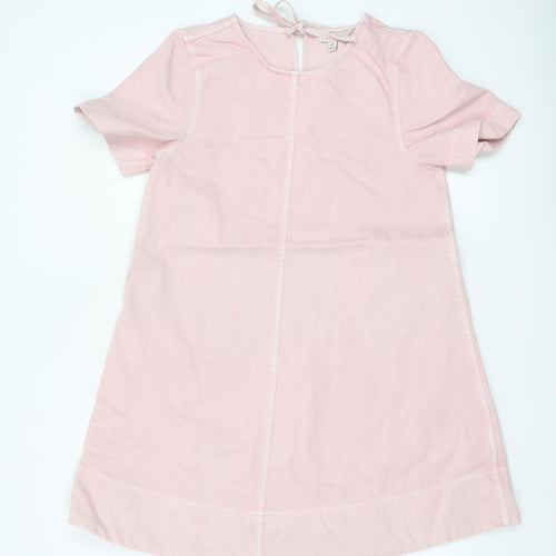 Marks and Spencer Women Pink UK 8 Shift Dress Cotton Flutter Sleeve