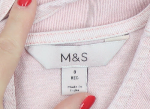 Marks and Spencer Women Pink UK 8 Shift Dress Cotton Flutter Sleeve