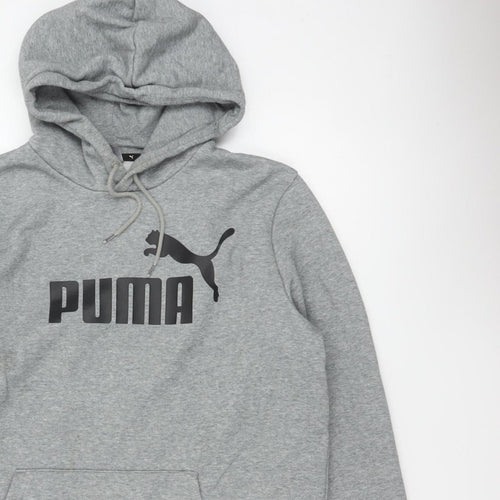 Puma Men's Grey L Pullover Hoodie Logo Graphic Print Kangaroo Pocket