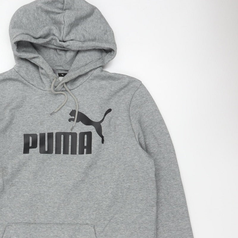 Puma Men's Grey L Pullover Hoodie Logo Graphic Print Kangaroo Pocket