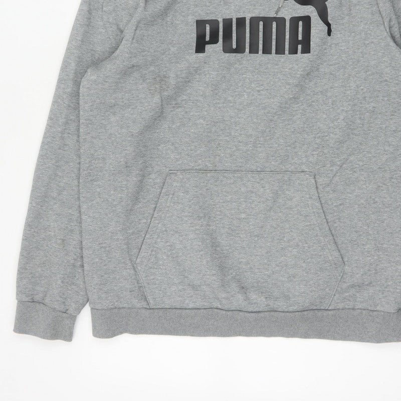 Puma Men's Grey L Pullover Hoodie Logo Graphic Print Kangaroo Pocket