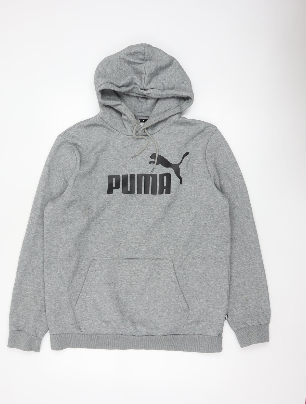 Puma Men's Grey L Pullover Hoodie Logo Graphic Print Kangaroo Pocket
