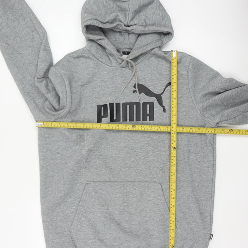 Puma Men's Grey L Pullover Hoodie Logo Graphic Print Kangaroo Pocket