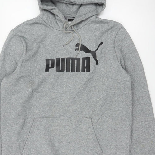 Puma Men's Grey L Pullover Hoodie Logo Graphic Print Kangaroo Pocket