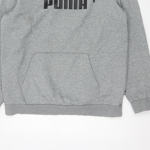 Puma Men's Grey L Pullover Hoodie Logo Graphic Print Kangaroo Pocket