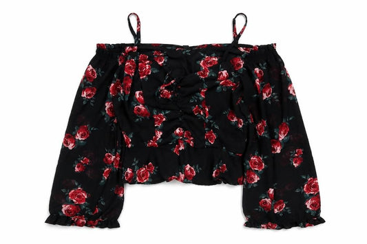 Divided H&M Women Black Floral UK 12 Off Shoulder Wrap Blouse