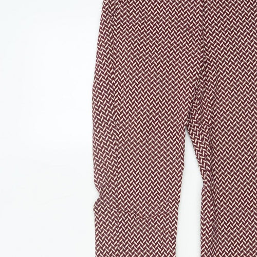 Mango Women Red Geometric Print Slim Straight Trousers UK 10