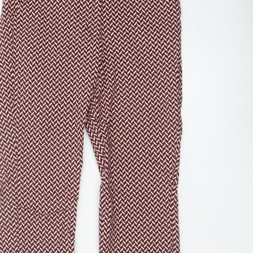 Mango Women Red Geometric Print Slim Straight Trousers UK 10
