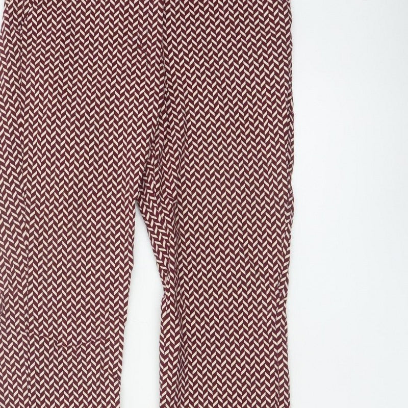 Mango Women Red Geometric Print Slim Straight Trousers UK 10
