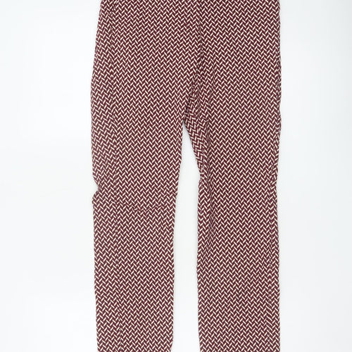 Mango Women Red Geometric Print Slim Straight Trousers UK 10