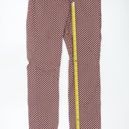Mango Women Red Geometric Print Slim Straight Trousers UK 10