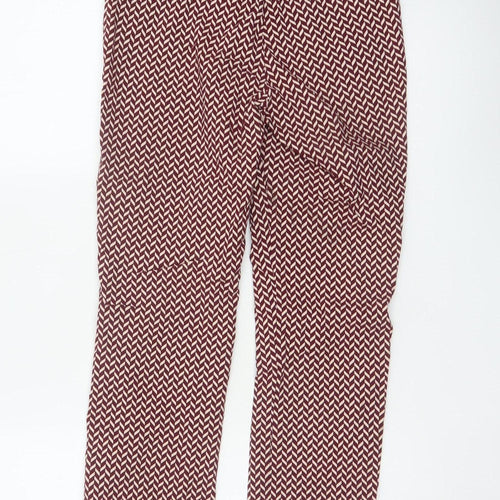 Mango Women Red Geometric Print Slim Straight Trousers UK 10