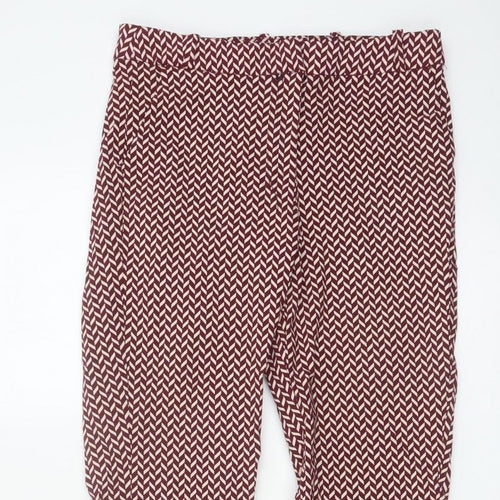 Mango Women Red Geometric Print Slim Straight Trousers UK 10