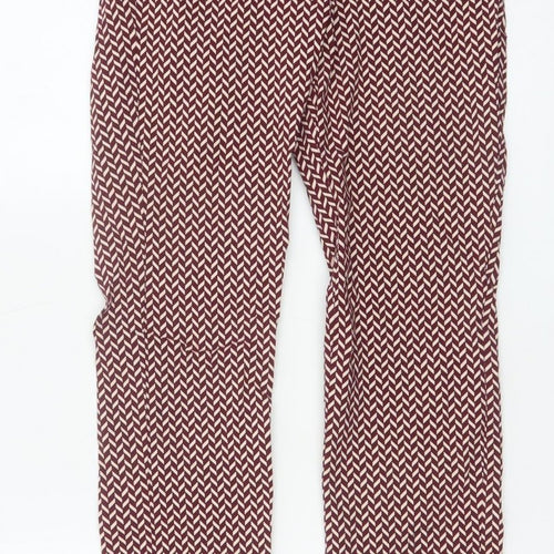 Mango Women Red Geometric Print Slim Straight Trousers UK 10