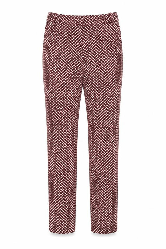 Mango Women Red Geometric Print Slim Straight Trousers UK 10