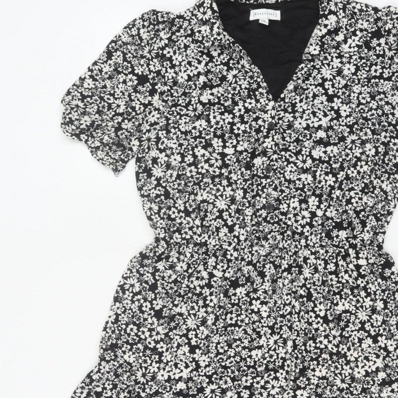 Warehouse Women Black White UK 12 Floral Fit & Flare Shirt Dress