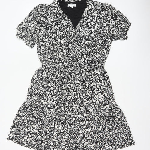 Warehouse Women Black White UK 12 Floral Fit & Flare Shirt Dress