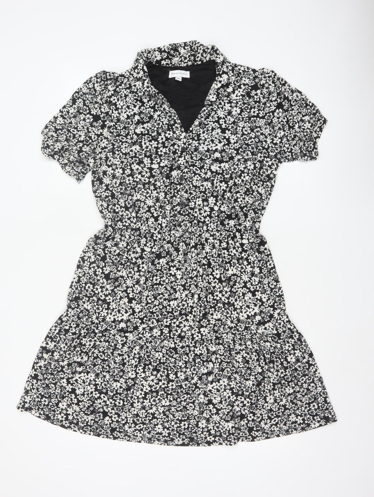 Warehouse Women Black White UK 12 Floral Fit & Flare Shirt Dress