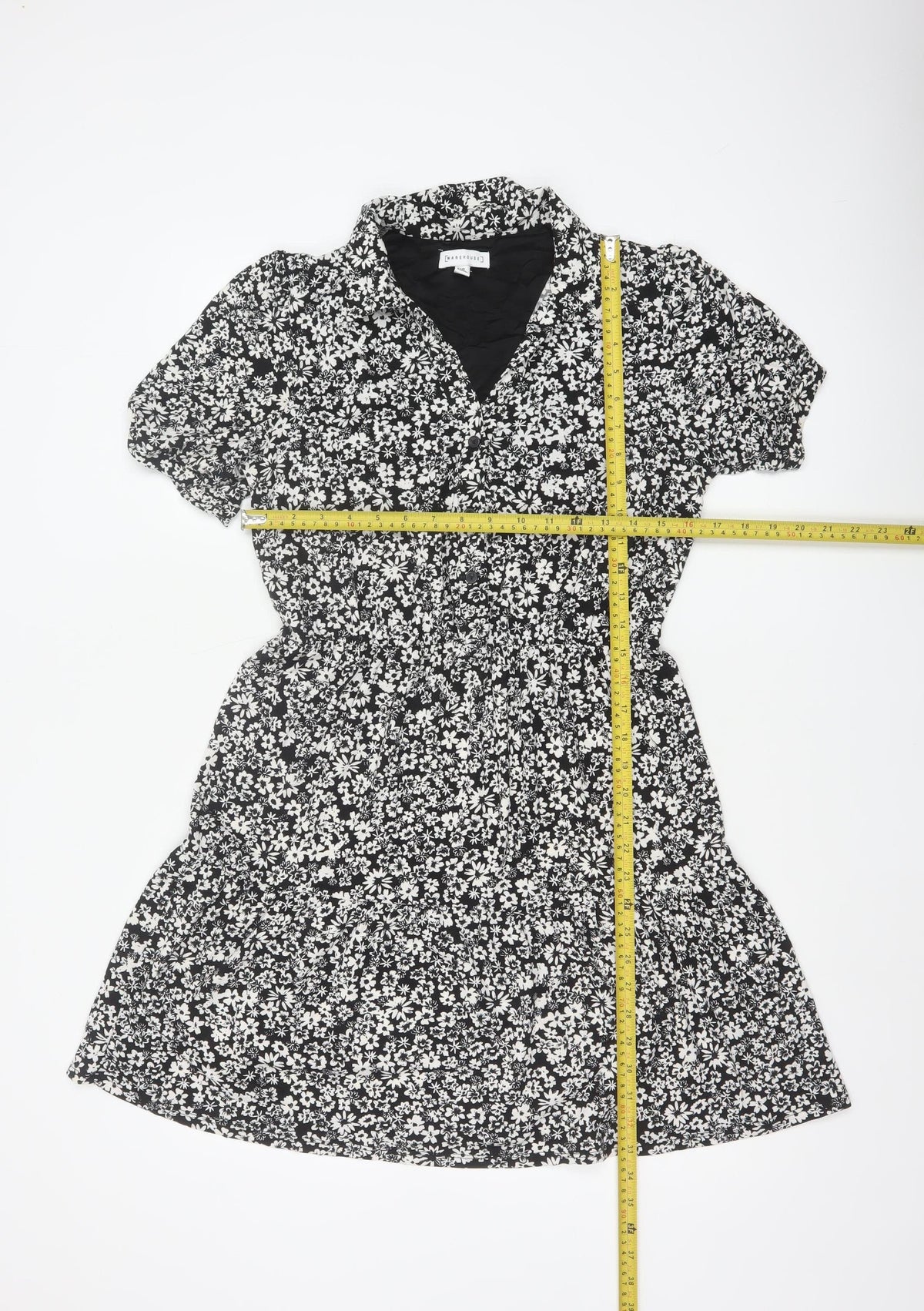 Warehouse Women Black White UK 12 Floral Fit & Flare Shirt Dress