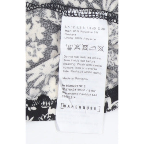 Warehouse Women Black White UK 12 Floral Fit & Flare Shirt Dress