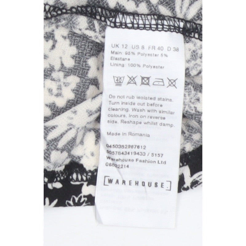 Warehouse Women Black White UK 12 Floral Fit & Flare Shirt Dress