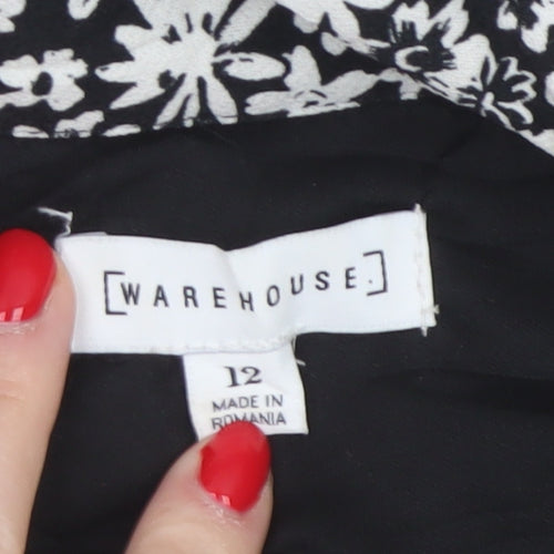 Warehouse Women Black White UK 12 Floral Fit & Flare Shirt Dress