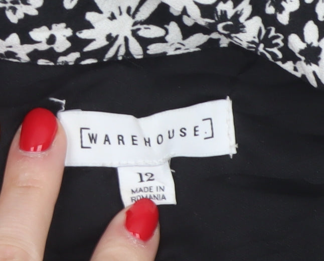 Warehouse Women Black White UK 12 Floral Fit & Flare Shirt Dress