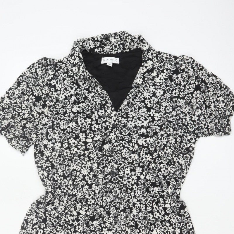 Warehouse Women Black White UK 12 Floral Fit & Flare Shirt Dress