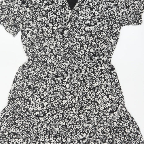 Warehouse Women Black White UK 12 Floral Fit & Flare Shirt Dress