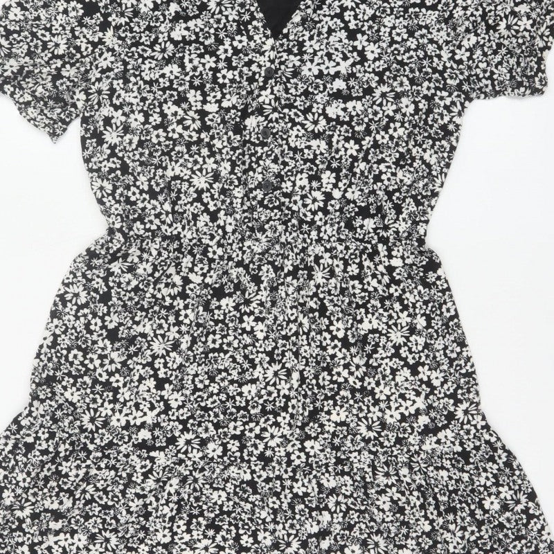 Warehouse Women Black White UK 12 Floral Fit & Flare Shirt Dress