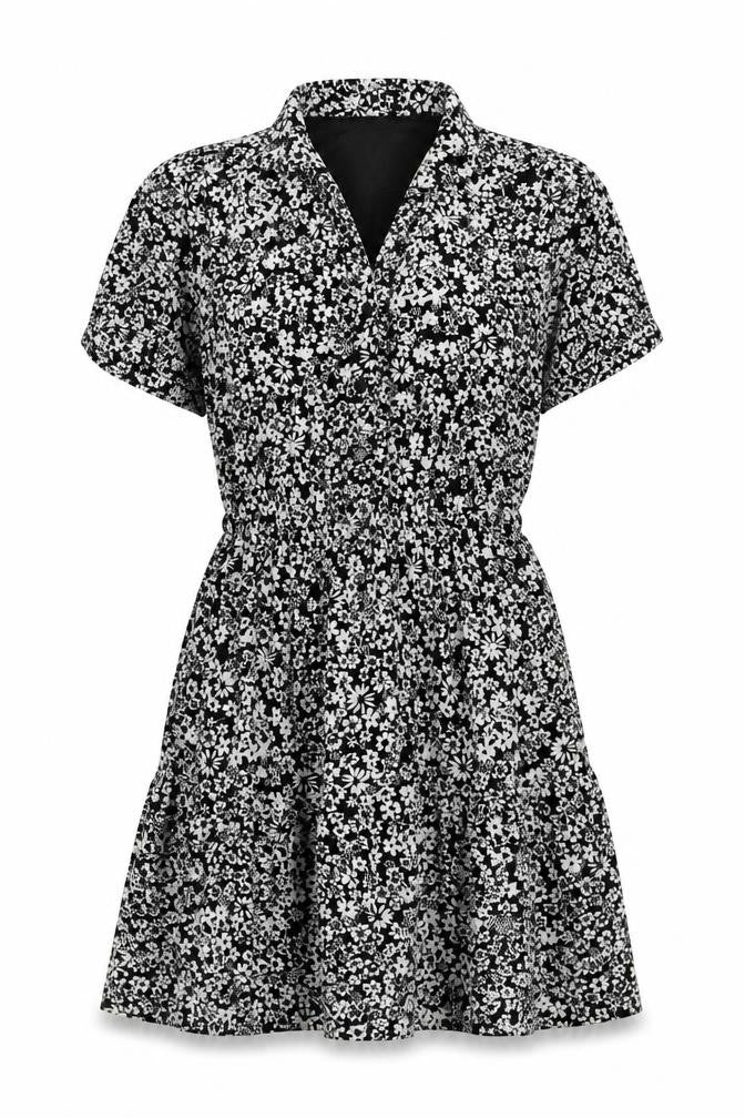 Warehouse Women Black White UK 12 Floral Fit & Flare Shirt Dress