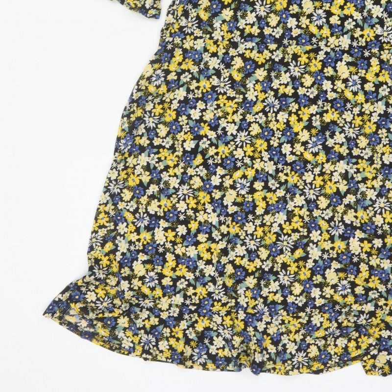 Warehouse Women Multicoloured Floral Fit & Flare Dress UK 12 Bell Sleeve