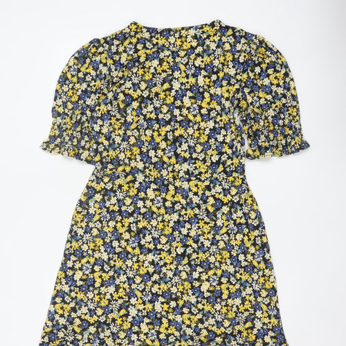 Warehouse Women Multicoloured Floral Fit & Flare Dress UK 12 Bell Sleeve