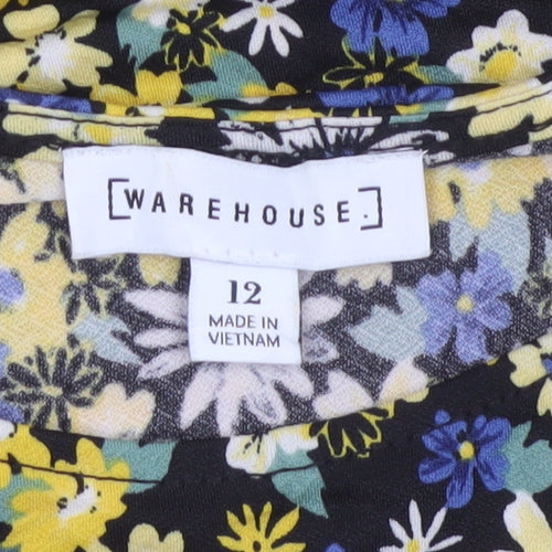 Warehouse Women Multicoloured Floral Fit & Flare Dress UK 12 Bell Sleeve