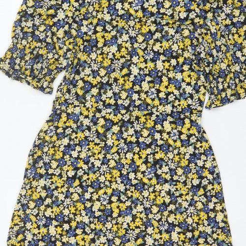 Warehouse Women Multicoloured Floral Fit & Flare Dress UK 12 Bell Sleeve