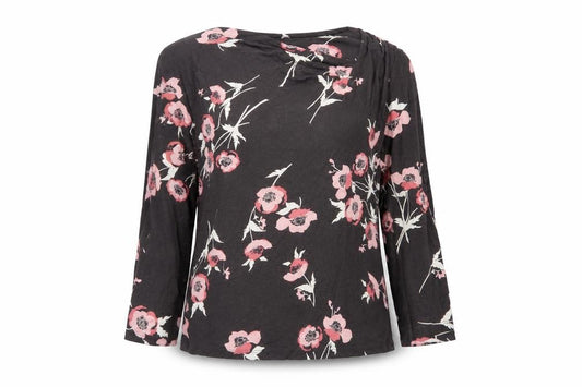 RJR John Rocha Women’s Black Pink Floral Jersey Cowl Neck Top UK 12