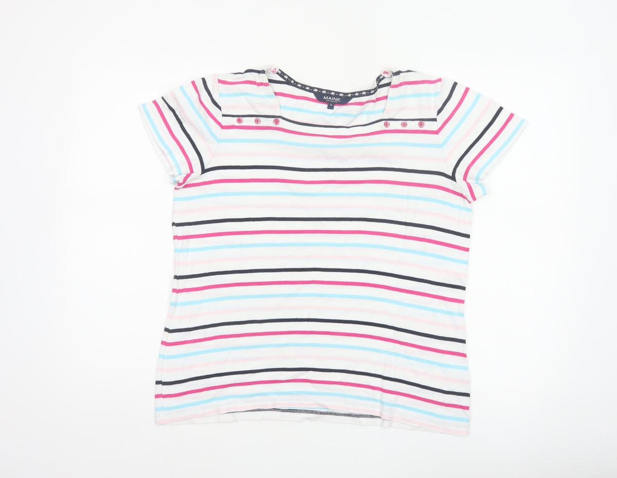 Maine New England Women’s Multicoloured Striped Cotton T-Shirt UK 16